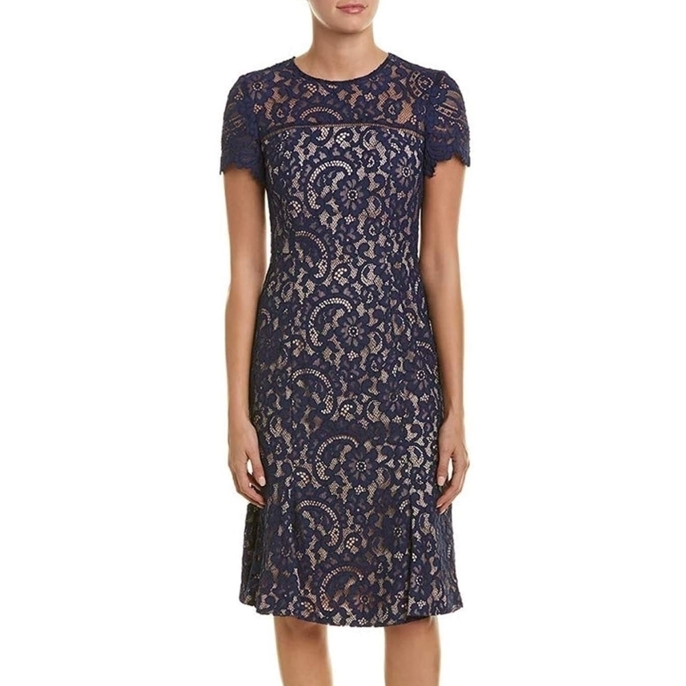 Eliza J Lace Midi Sheath Dress Navy Size 2